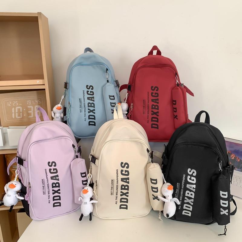 Men Lightweight Backpack Letter Print Student Schoolbag Women Large Capacity Campus Backpack with Pen Bag