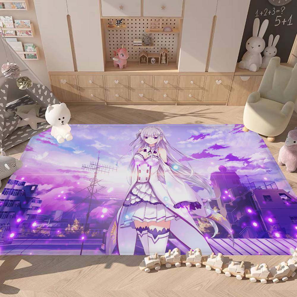 Emilia ReZero Anime Girl Floor Mat INS Style Soft Bedroom Floor House Laundry Room Mat Anti-skid Household Carpets