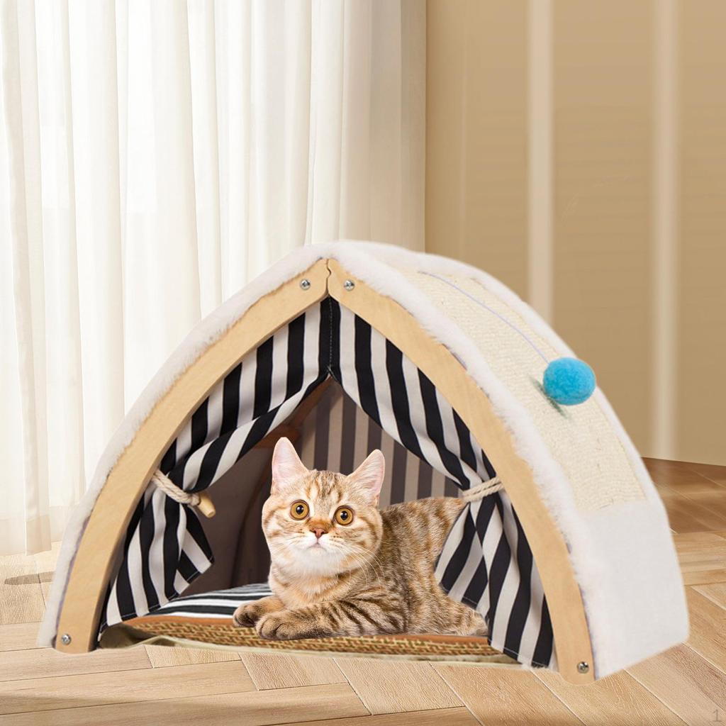 Cat Tent House Sisal Scratching Board Hanging Ball, Breathable Portable Condo, Bed