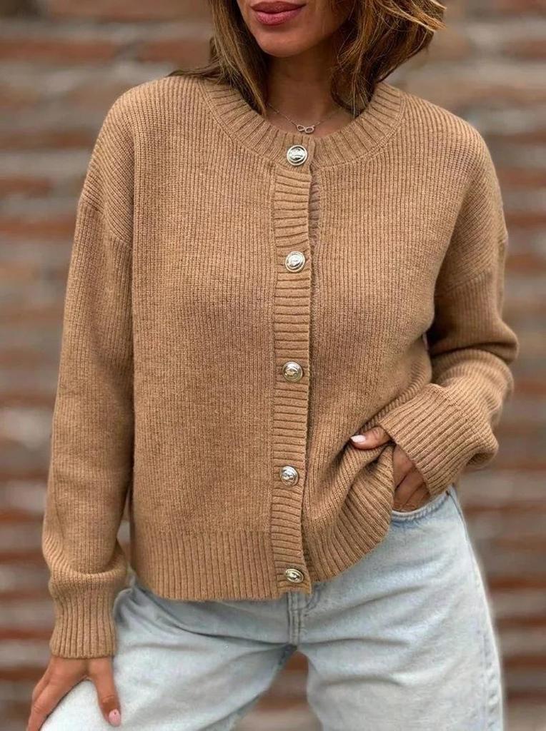 Women's Solid Color Button Cardigan - Autumn/Winter Long Sleeve Top (2026)