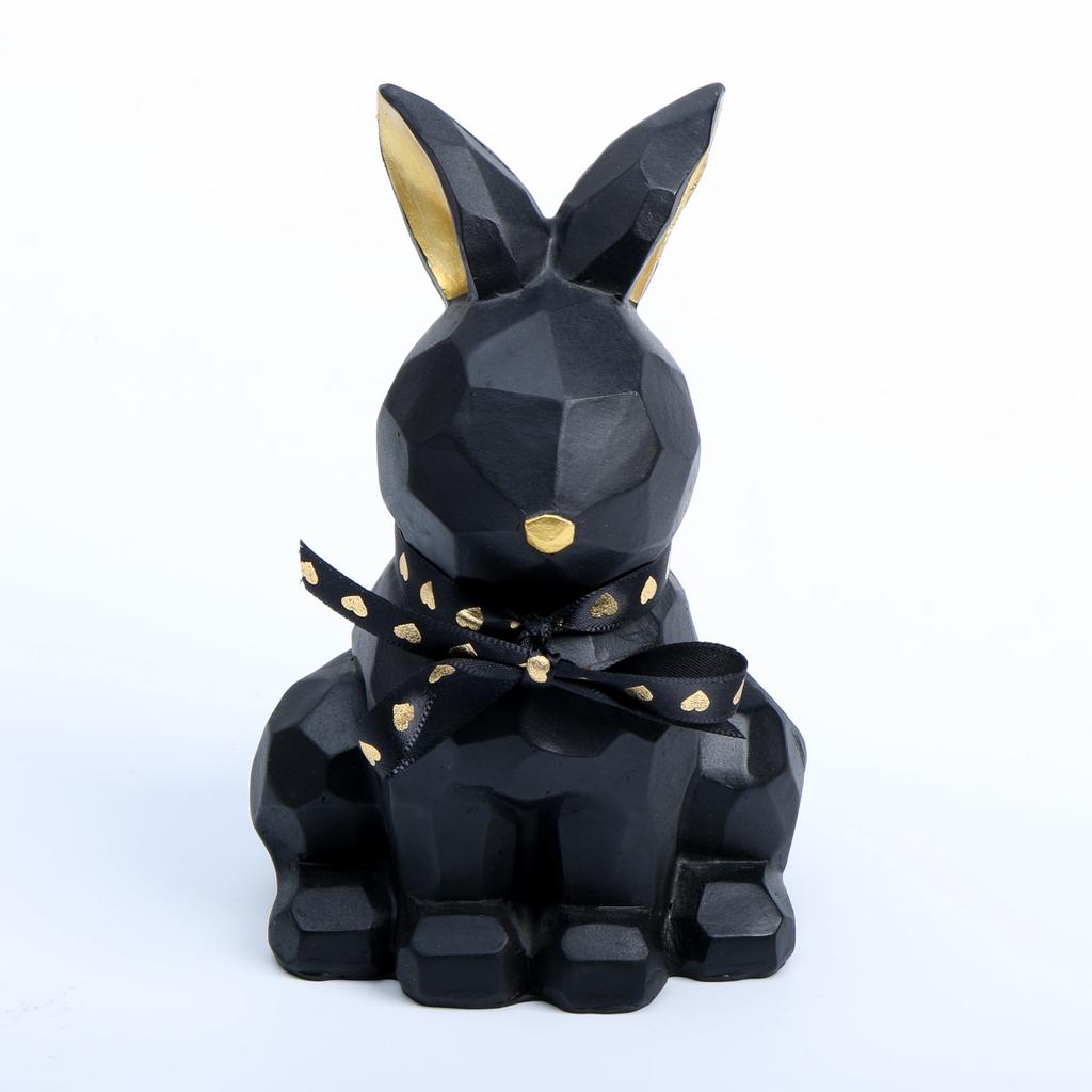 Cute Resin Rabbit Ornament Black White Rabbits Figurine for Easter Small Size Indoor Decorations Gift