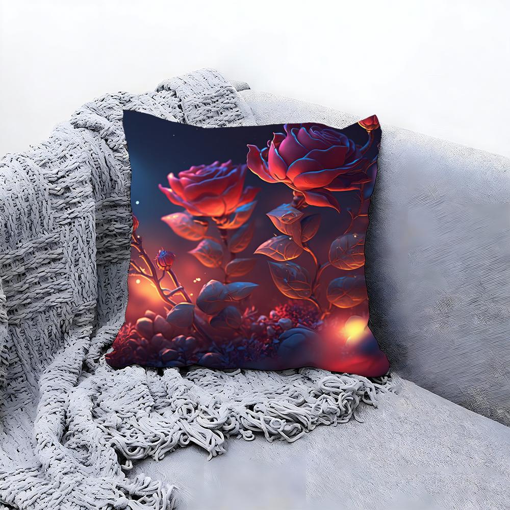 Abstract Rose Flower Cushion Cover Premium Comfort Reversible Pillow Cove -Two In One Design for Any Room & Car Interior