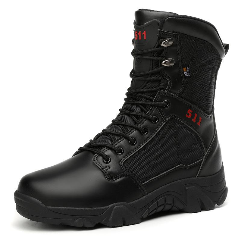 Men's High-Top Leather Outdoor Work Boots - Large Size, Lace-Up, Thick-Sole for Hiking, Autumn/Winter.