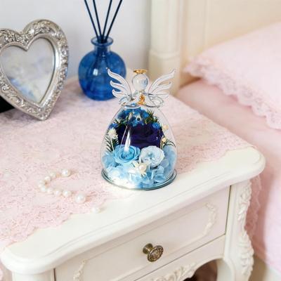 Preserved Rose In Angel Glass Dome Eternal Forever Flower with LED Light Gift for Women Valentine's Day Birthday Decorative O8P9