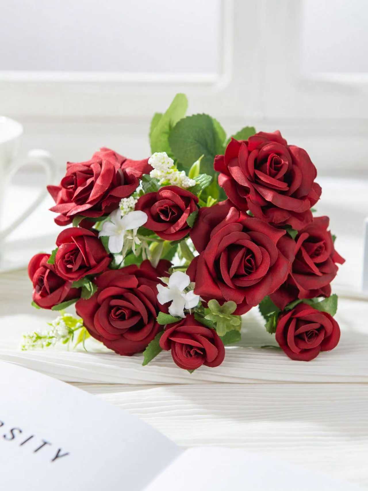 

Artificial Flowers Silk Rose Wedding Bridal Fake Bouquet Valentine Home Room Table Decor Outdoor Yard Garden DIY Photograph Prop 1 PC красный