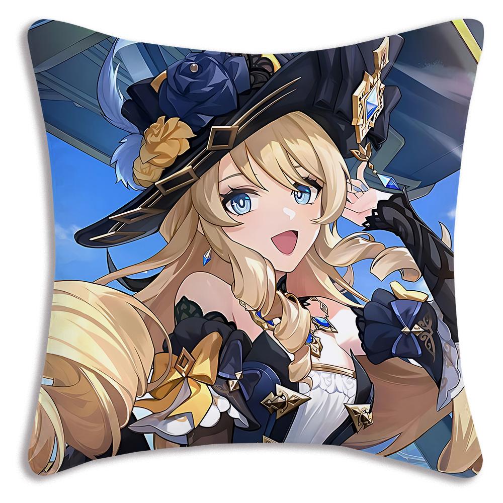 Anime Genshin Impact Pillow Covers Cartoon Sofa Decorative Home Double-Sided Printing Short Plush Cute Cushion Cover