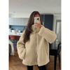 Herbst Winter Damen einfarbiger lässiger Stil hoher Kragen Sherpa Mantel, warme lockere Lammwolle Oberbekleidung für Damen