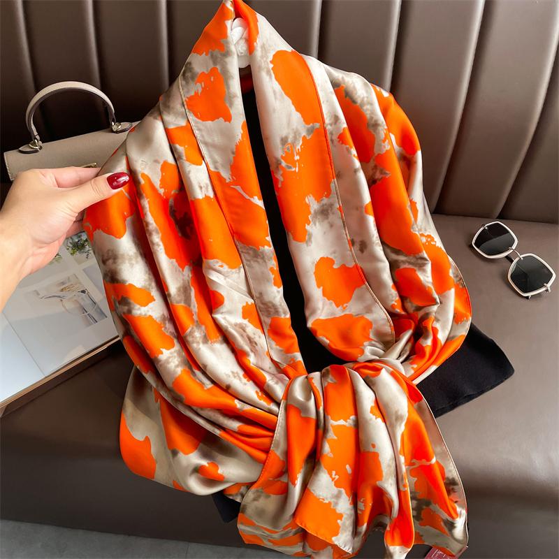 Women Silk Lady Summer Beach Scarf Luxury Design Print Shawl Scarves Fashion Smooth Foulard Female Hijab