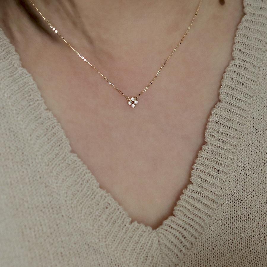 Collar Colgante Flor de Circonita Mini Chapado en Oro de 14 Quilates Plata de Ley 925 para Mujeres Niñas Joyería de Moda Regalos