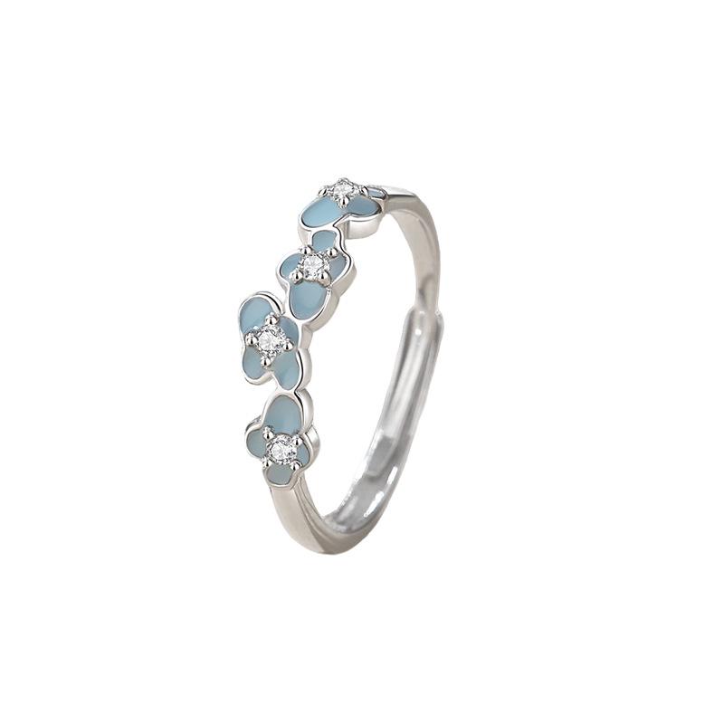 Tichya S925 Sterling Silver Lotus Flower Matching Rings, Forest Style Enamel Luminous Open Design Adjustable Open Size
