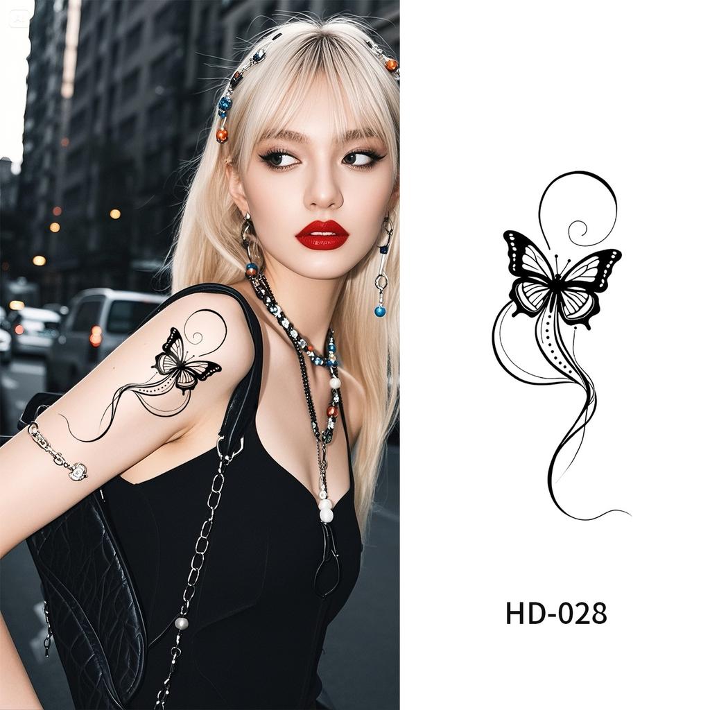 Cross Border New Item Dark Butterfly Tattoo Sticker Sexy Half Arm Flower Collarbone Decoration High-end Feeling