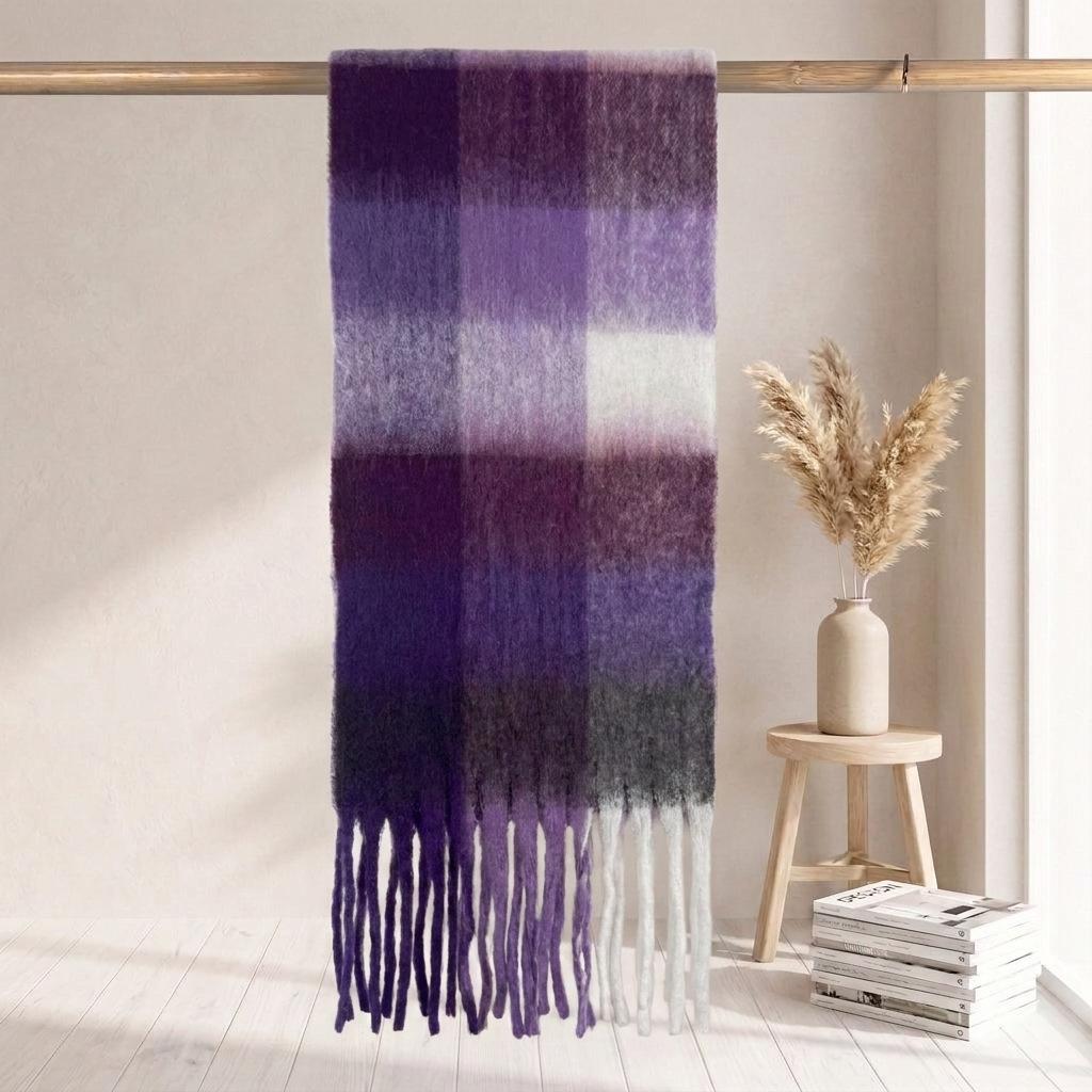 | Imitation mohair plaid scarf | Autumn and winter warm AC grid | Support LOGO customization