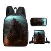 2021 Godzilla Wars King Kong School Bag Three-Piece Combination Set Primary And Secondary School Students Printed Backpack Cartoon School Bag
