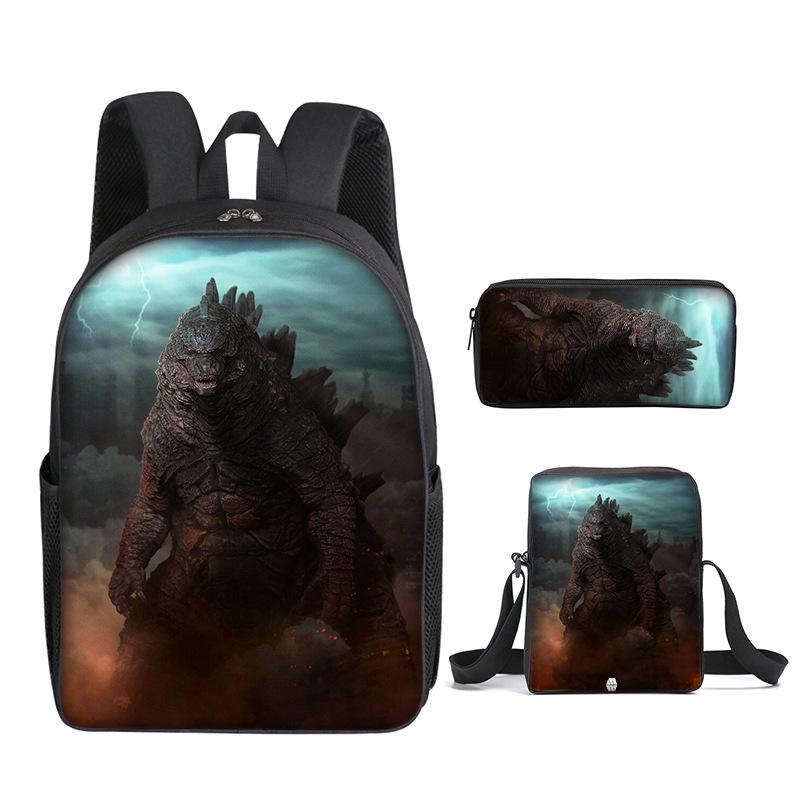 2021 Godzilla Wars King Kong School Bag Three-Piece Combination Set Primary And Secondary School Students Printed Backpack Cartoon School Bag