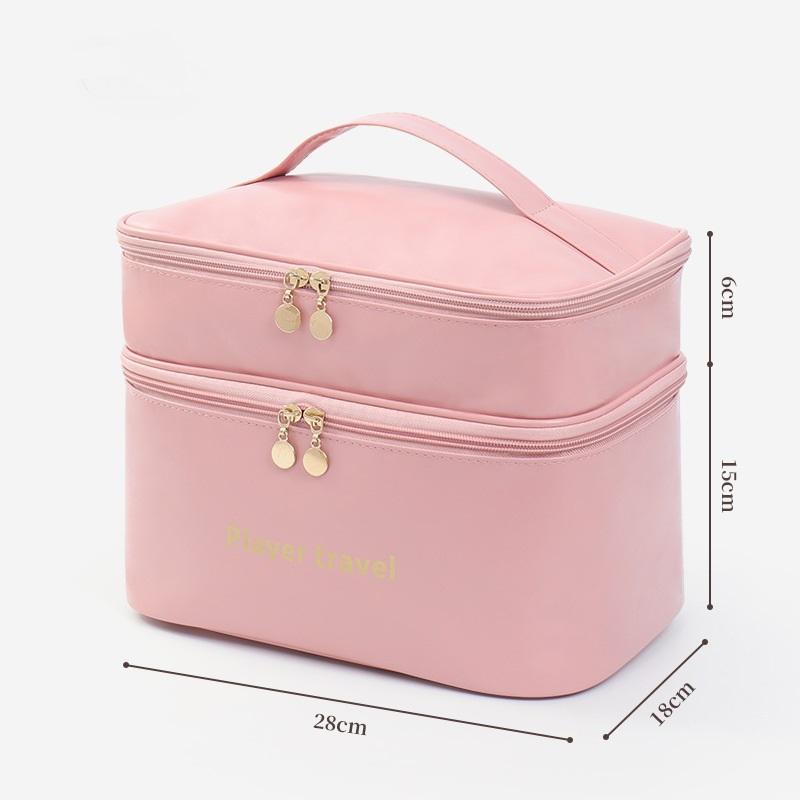 

PU Double-Layer Makeup Bag, Light Luxury Fashion Skincare Storage Bag, Travel Large Capacity Toiletry Bag Travel Accessories розовый
