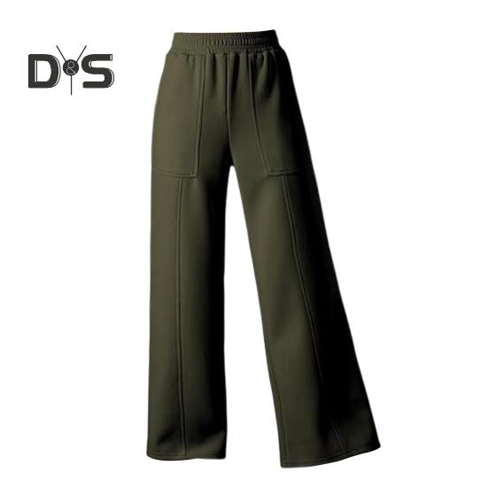 Damenhose, elastisch, hohe Taille, gerades weites Bein, lange Hose, einfarbig, lockere Passform, lange Hose mit Taschen, für den Alltag