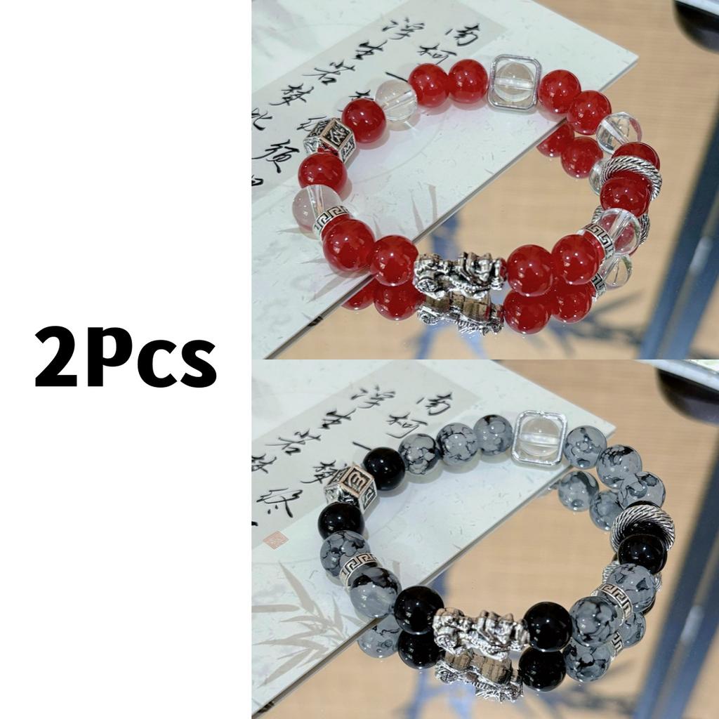 1/2/4 Pièces Bracelet Perlé Style Chinois Dragon Pixiu Pour Femmes Hommes Bijoux Accessoires Tempérament Vintage Cadeaux pour Couple