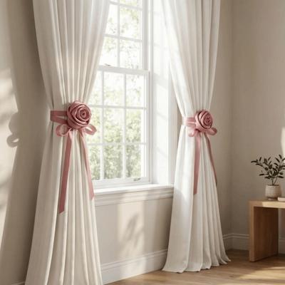 2PCS Multi-function Rose Curtain Tieback French Style Sweet Ribbon Curtain Buckle Satin Ribbon Elegant Rose Necklace Gift