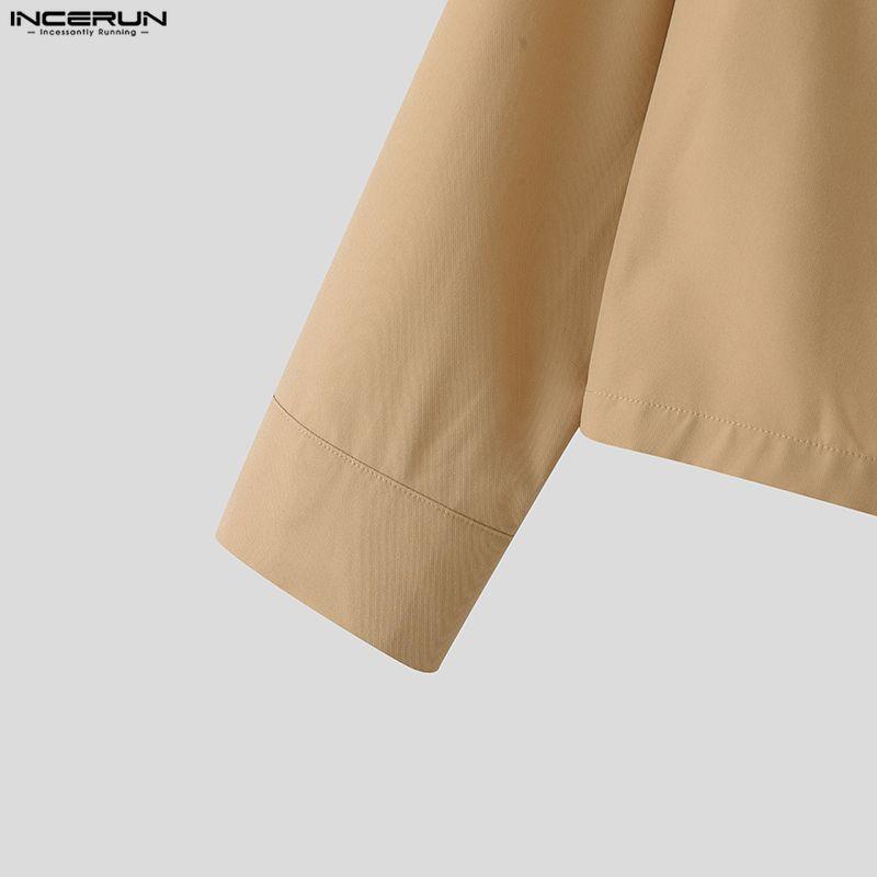 INCERUN Spring Men Stitching Neck Long Sleeve Zipper Casual Cargo Jackets Coats