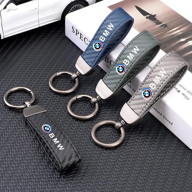 Carbon Fiber Leather Car Badge Keychain Keyring Holder Pendant For BMW 50th Anniversary M3 M4 M5 G42 G30 G20 E39 E87 F44 F07 F34 pzcr42