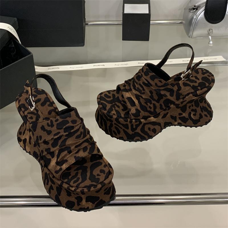 Fashion EilyKen Design Style Leopard Print Chunky Platform Wedges Women Sandals Street Style Buckle Strap High Heels Summer Shoes