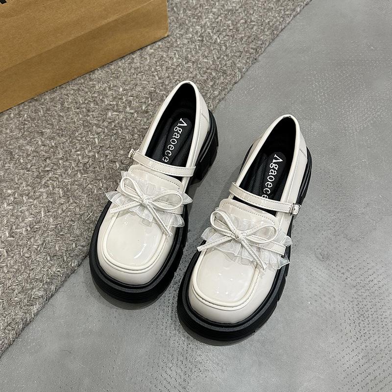 

Platform French with skirt Japanese jk Mary Jane single shoes white British style small leather shoes women s 2025 spring and autumn new models 39 бежевый