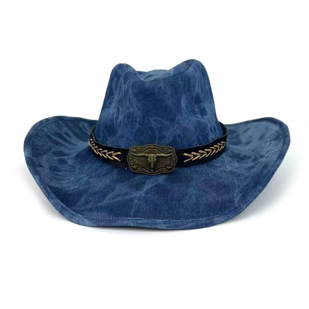 Ladies Ripped Cowboy Hat Washed Denim Sticker Jazz Top Hat Outdoor Travel Sun Hat