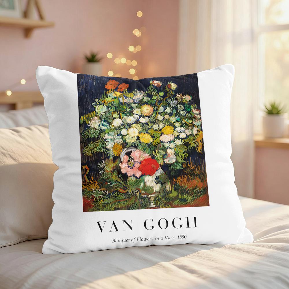 Vincent Van Gogh Nordic Art Cushion Cover Silky Short Plush Invisible Zipper Dustproof Sofa Pillow Case For Home Decor