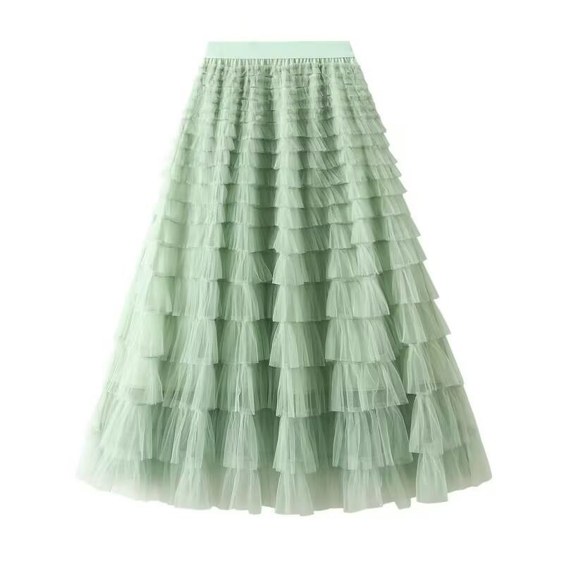 Cake Mesh Patchwork Skirt for Women Elastic High Waist Elegant Stylish Long Skirt Madam's Breathable Lightweight Loose Skirt Work Vacation Party Skirt