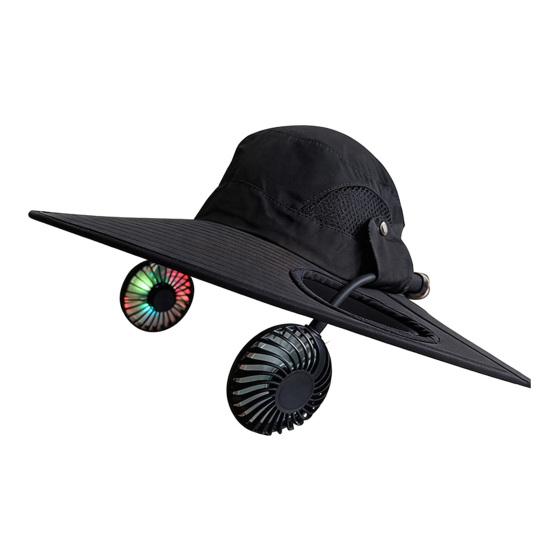 

Bucket Hat Dual Fan 2-in-1 Cooling Cap with USB Rechargeable Detachable Fans Glow-in-the-Dark Blades Adjustable Speed Wide Brim Sun Hat