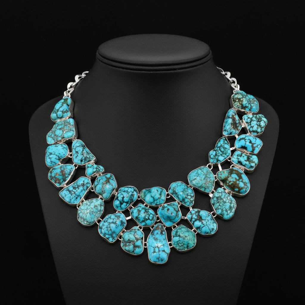 Turquoise Gemstone Handmade 925 Sterling Silver Adjustable Long Chain Statement Necklace For Women & Girls