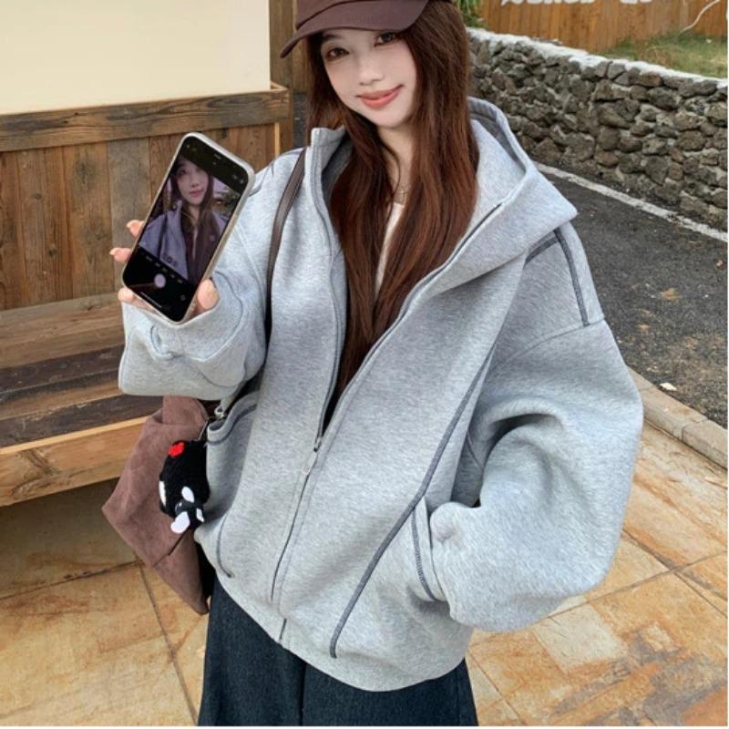 Korean Style Hooded Long-sleeved Sweatshirt for Women Autumn New Casual Sports Style Splicing Design Foreign Style Jacket