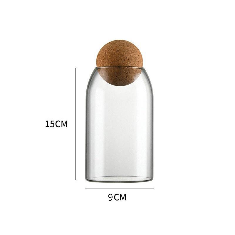 High Borosilicate Glass Storage Jar with Wooden Ball Cork for Tea or Coffee Beans