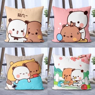 Panda Bubu und Dudu Druck Dekokissen Cartoon Quadratisches Kissen Kawaii Anime Weiche Taille Sofakissen Dekokissen Schlafzimmerkissen