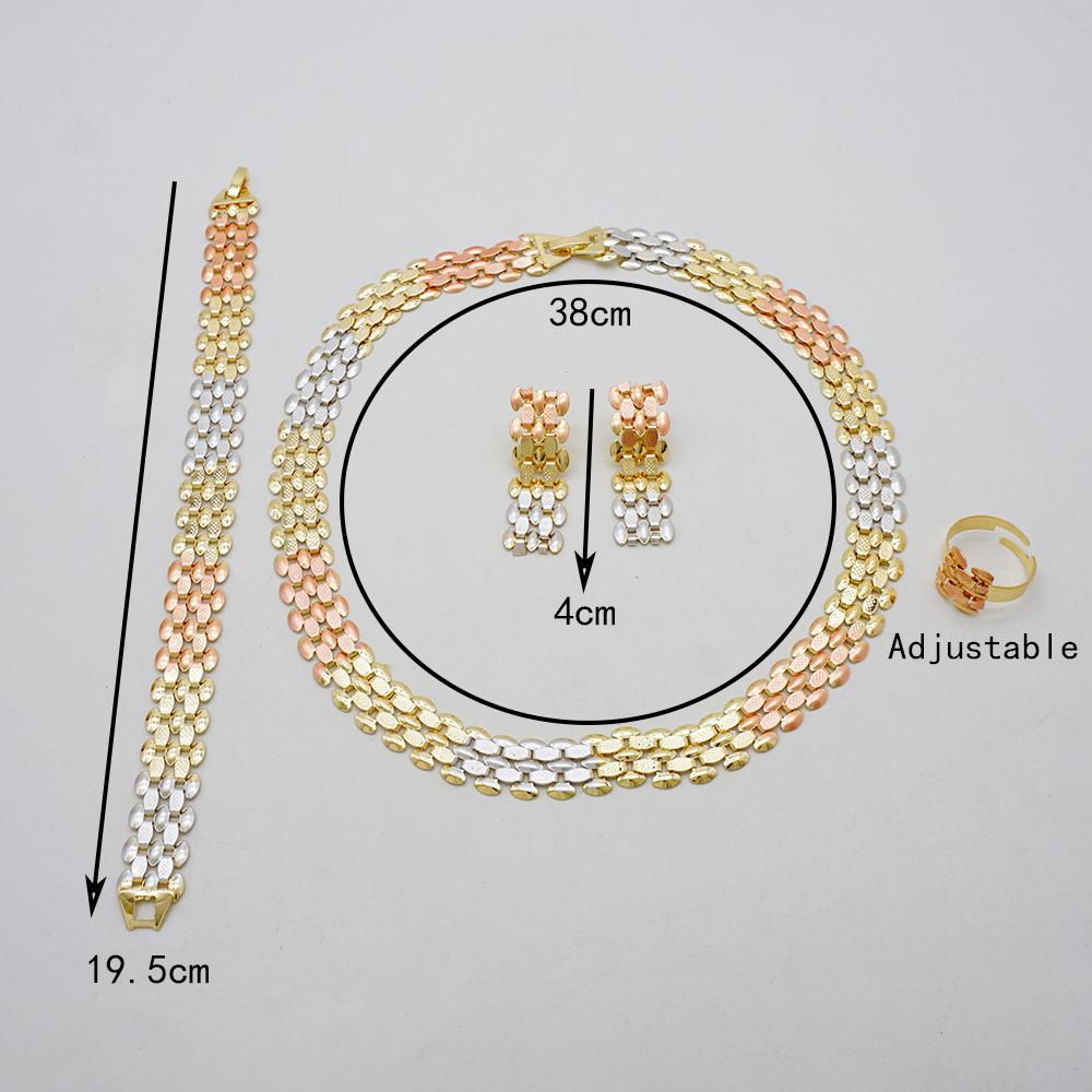 Simple Elegant Gold Color Women Jewelry Sets Necklace Earrings Bracelet Rings Sets Fashion Set Dubai Wedding Banquet Party Gifts