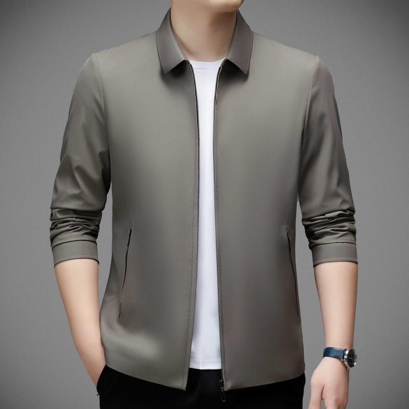 Hochwertige Maulbeerseide Jacke Herren Business Casual Frühling und Herbst Mittelalter und Ältere Bügelfrei Dünn Revers Papa Jacke