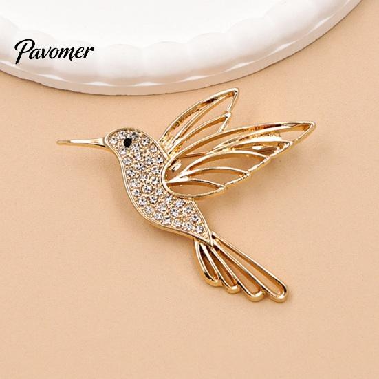 Golden Tone Bird Brooch Bling Rhinestone Hummingbird Brooch, Hollow Flying Alloy Daily Wear Pin, Jewelry Accessory for Coats Scarves Dresses