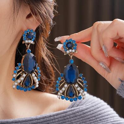 Vintage akvamarínové náušnice pro ženy oválné 2025 nová móda perlové kapkové náušnice špičkový oslnivý luxusní designový zirkon