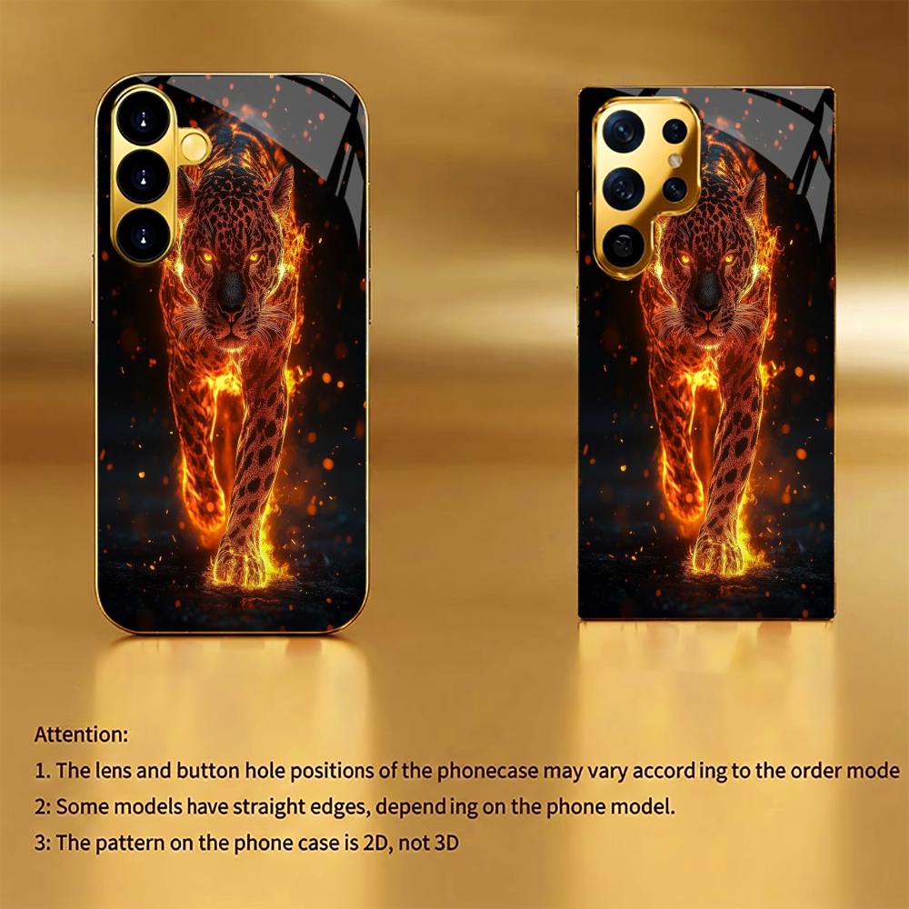 Lava Cheetah New Model Luxurious PhoneCase Electroplated Glass PhoneCase for Samsung Galaxy S26 S25 S24 S23 S22 FE,Ultra,Plus