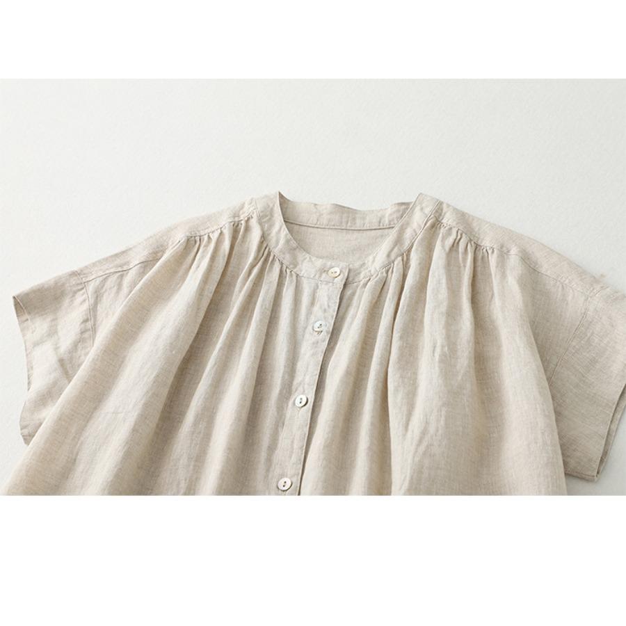 Summer Casual Japanese Women Pleated Short Sleeve Dress Vintage Loose Comfortable A-line Mid Length Dresses