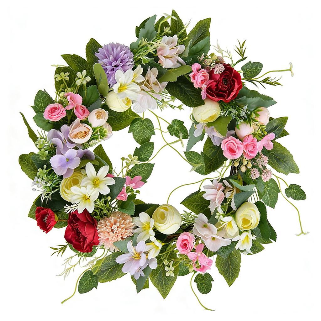 Frühlingskranz mit Eukalyptusblättern Lichtechter Künstlicher Blumenkranz für Haustür Eingangsbereich Wand Heimdeko