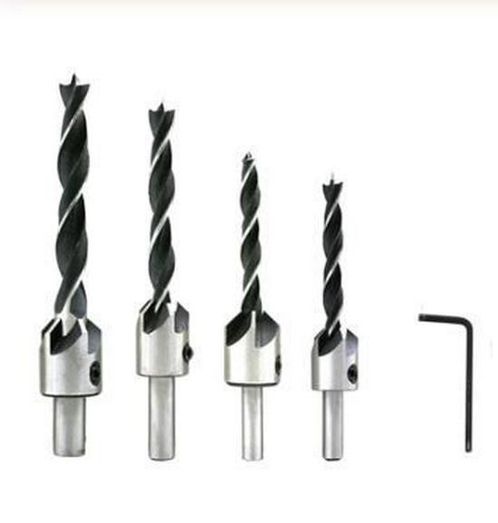 4/7pc HSS Three-Point Countersink & Chamfer Drill Bit Set for Woodworking