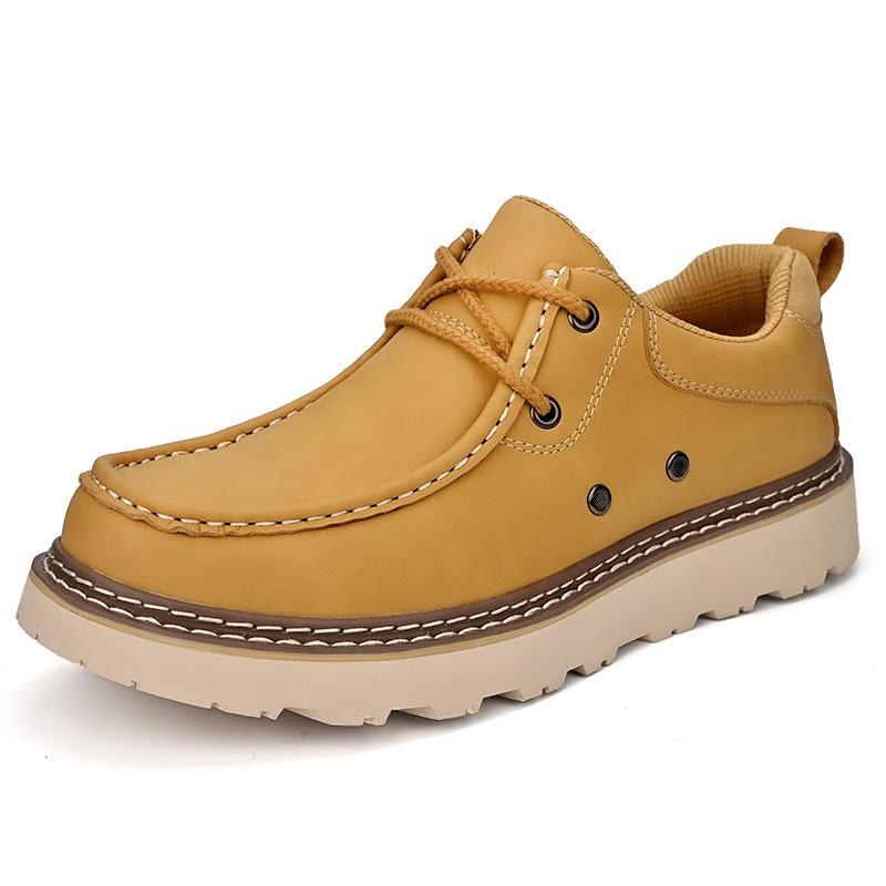 Board shoes men's 2025 new leather soft-soled casual trend versatile tooling shoes men's thick-soled heightening lace-up rhubarb boots