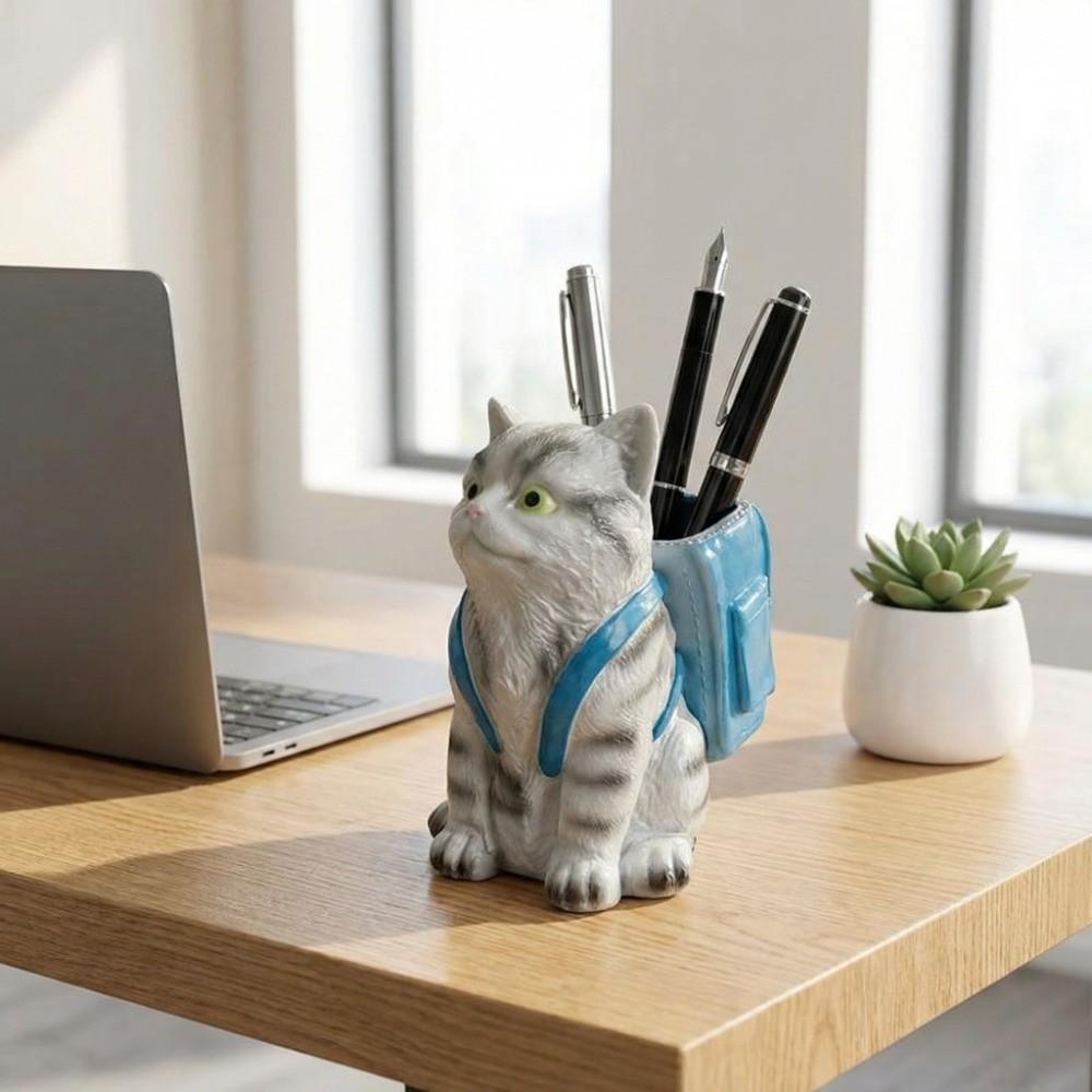 Creative Cat Backpack Pen Holder Cartoon Makeup Brush Holder Office Supplies