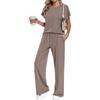 Women Short Sleeve Top Long Pants Loungewear Set Casual Loose Fit Two Piece Outfit Soft Fabric Comfortable Design