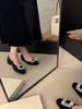 Xiaoxiangfeng Black Square Buckle Rhinestone Plush Mary Jane Shoes Winter Thick Heel Plush Commuter Shoes