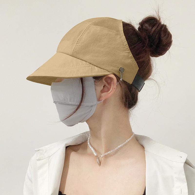 Sonnenhüte für Damen mit breiter Krempe UV-Schutz Hohl oben Sonnenhut Sommer Strand faltbar Visier Fischerhüte mit Maskenknopf