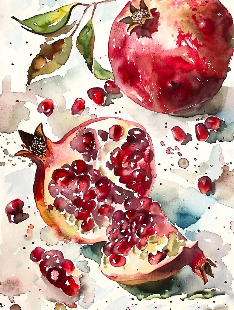 Blueberry Grapes Peaches Pomegranate Watercolor Fruit Poster Canvas Painting Modern Nature Wall Art Picture Home Decor Gift