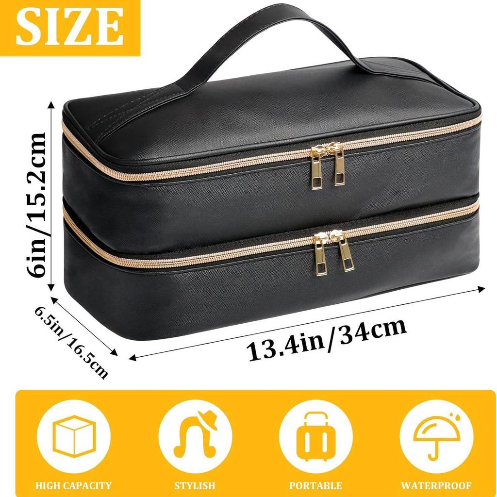 Large Waterproof PU Double-Layer Hair Dryer Storage Bag, Scratch-Resistant Beauty Tool Box for Dyson Curling Iron Accessories.