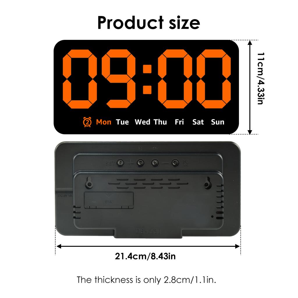 Digital Wall Clock 8.5 Inch Large Display LED Alarm Clock with Date Week Temperature Brightness Adjustable Double Alarm for Home